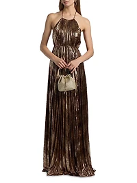 Maxine Metallic Plissé Halter Gown