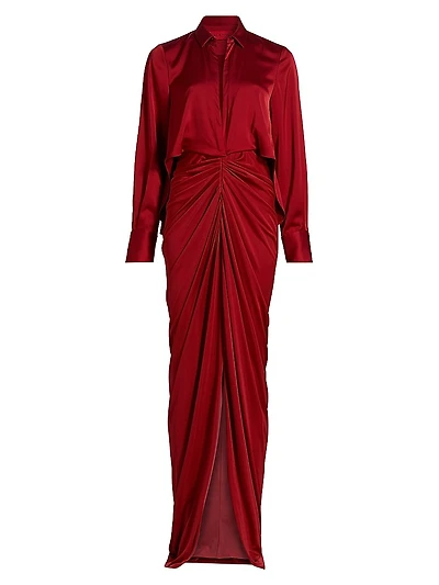 Katrine Mix Media Draped Gown