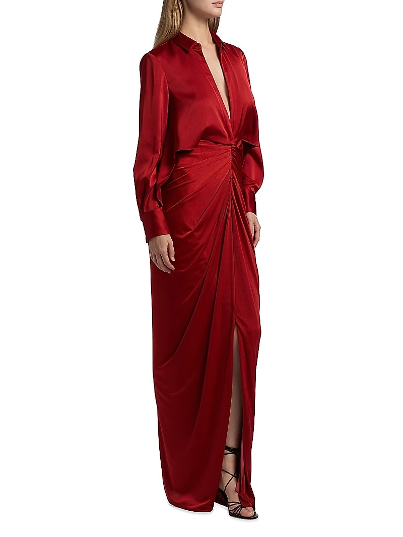 Katrine Mix Media Draped Gown