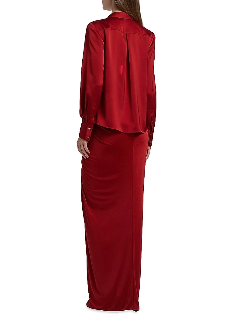 Katrine Mix Media Draped Gown