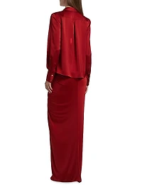 Katrine Mix Media Draped Gown