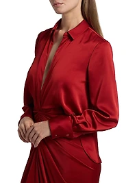 Katrine Mix Media Draped Gown
