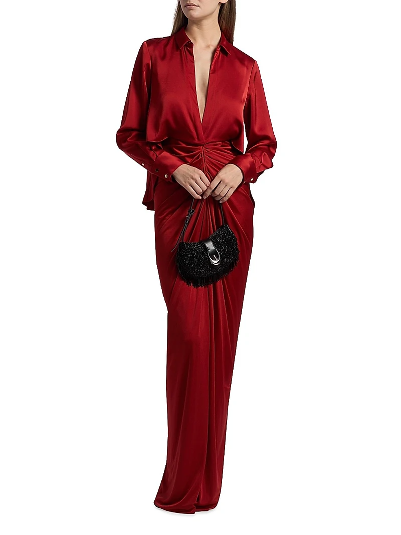 Katrine Mix Media Draped Gown