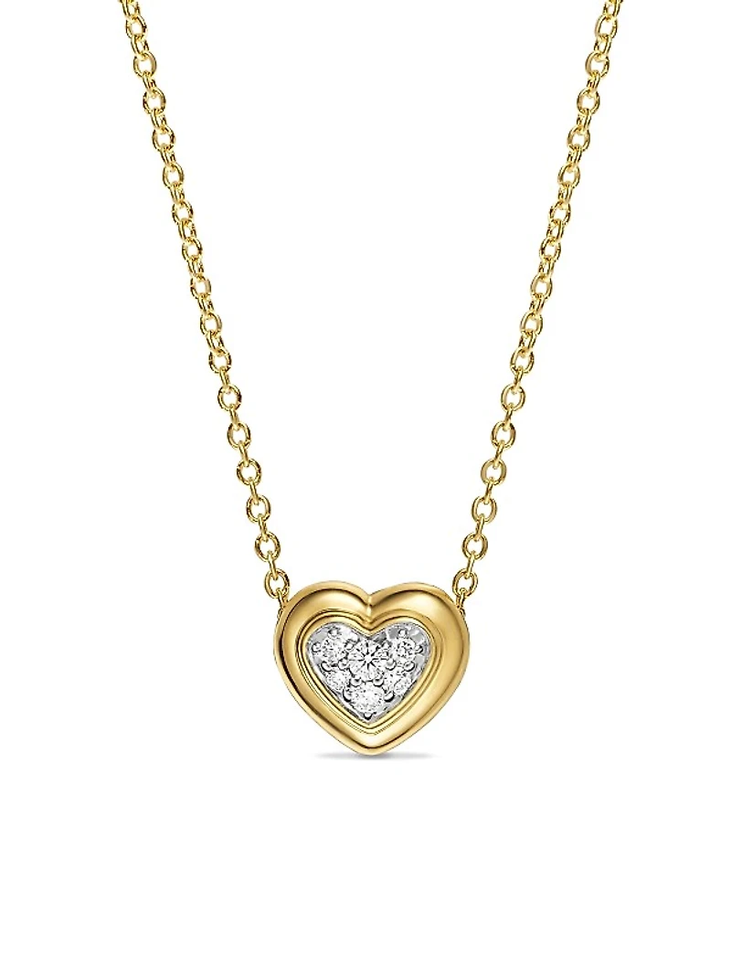 Puffy Heart Pendant Necklace in 18K Yellow Gold with Diamonds, 7.8 MM