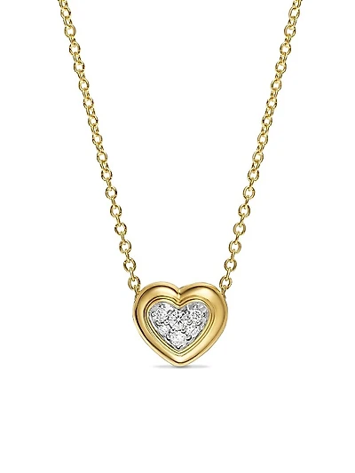 Puffy Heart Pendant Necklace in 18K Yellow Gold with Diamonds, 7.8 MM
