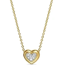 Puffy Heart Pendant Necklace in 18K Yellow Gold with Diamonds, 7.8 MM