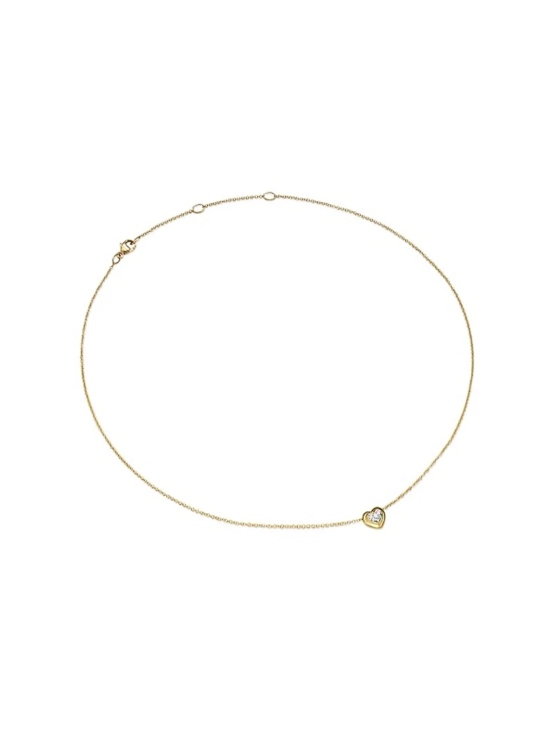 Puffy Heart Pendant Necklace in 18K Yellow Gold with Diamonds, 7.8 MM