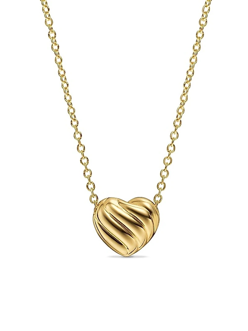 Puffy Heart Pendant Necklace in 18K Yellow Gold with Diamonds, 7.8 MM