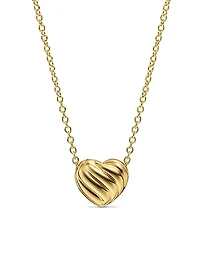 Puffy Heart Pendant Necklace in 18K Yellow Gold with Diamonds, 7.8 MM
