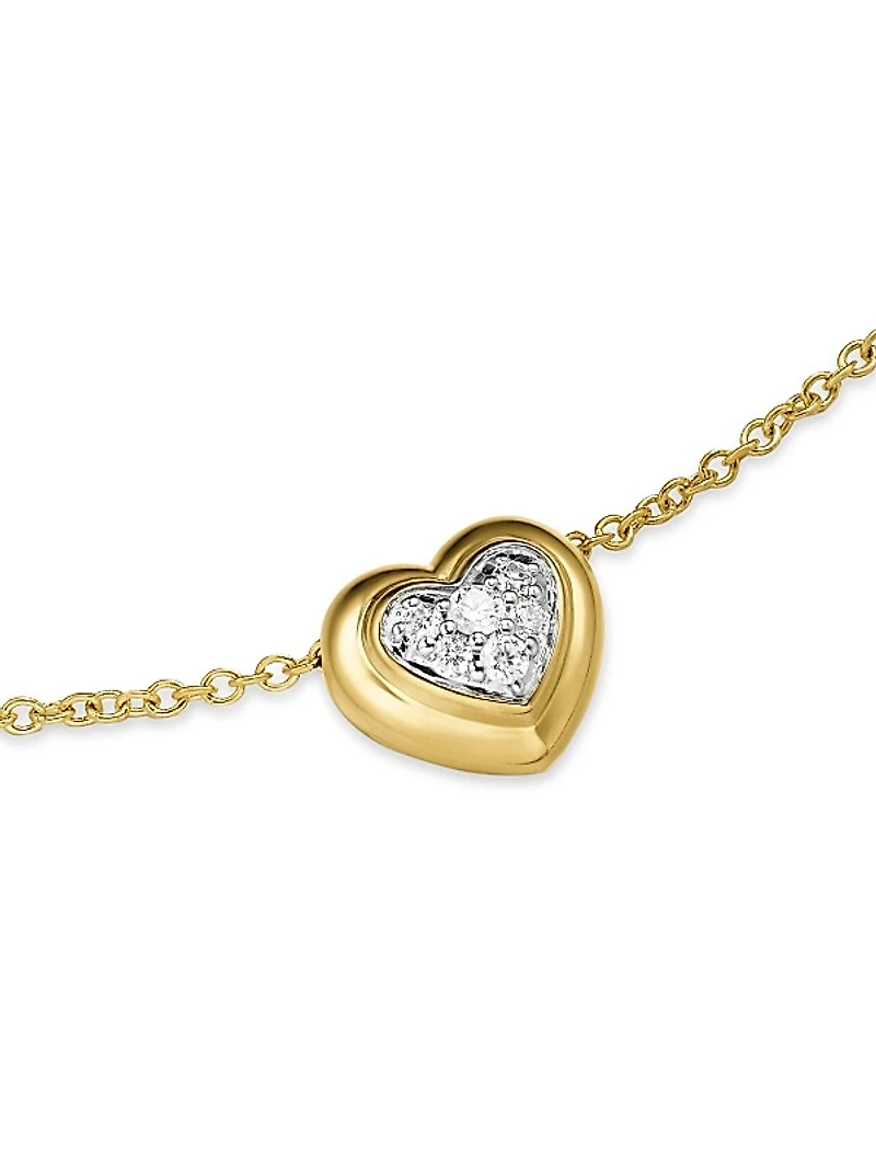 Puffy Heart Pendant Necklace in 18K Yellow Gold with Diamonds, 7.8 MM