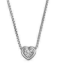 Puffy Heart Pendant Necklace in Sterling Silver with Diamonds, 7.8 MM
