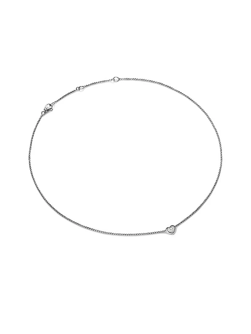 Puffy Heart Pendant Necklace in Sterling Silver with Diamonds, 7.8 MM