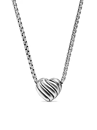 Puffy Heart Pendant Necklace in Sterling Silver with Diamonds, 7.8 MM