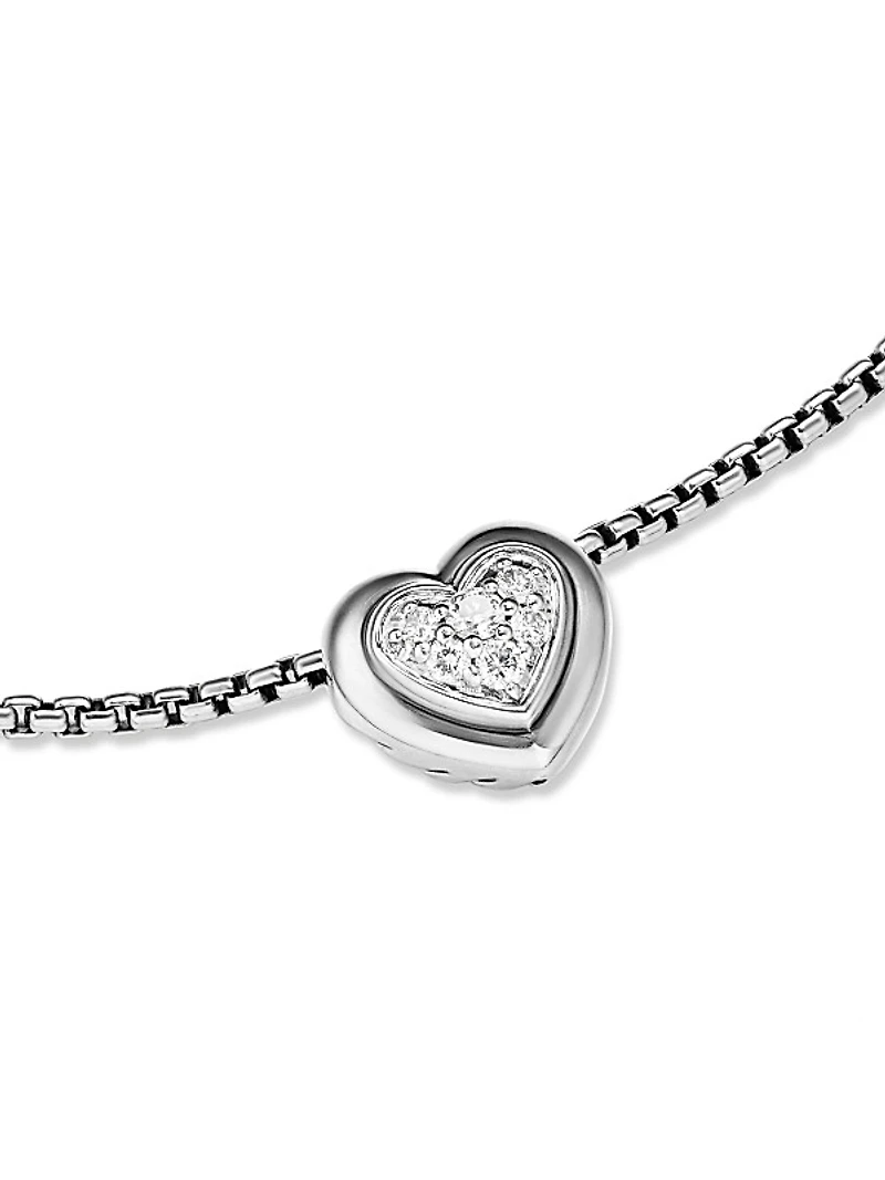 Puffy Heart Pendant Necklace in Sterling Silver with Diamonds, 7.8 MM