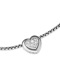 Puffy Heart Pendant Necklace in Sterling Silver with Diamonds, 7.8 MM