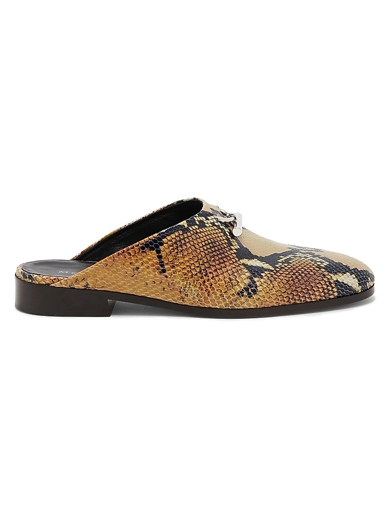 Python-Embossed Leather T-Bar Loafers