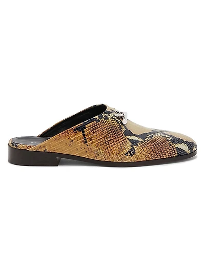 Python-Embossed Leather T-Bar Loafers