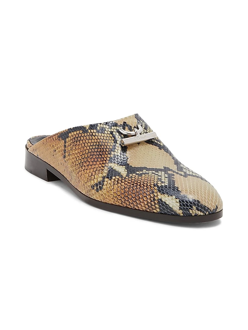 Python-Embossed Leather T-Bar Loafers
