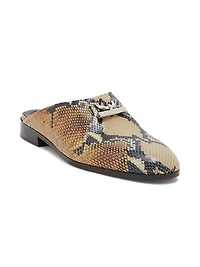Python-Embossed Leather T-Bar Loafers