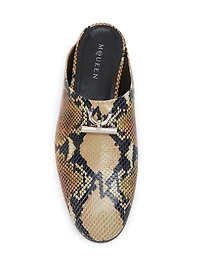 Python-Embossed Leather T-Bar Loafers