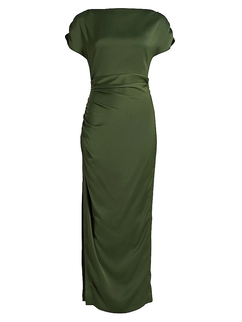 Heather Ruched Satin Maxi Dress