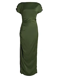 Heather Ruched Satin Maxi Dress