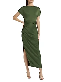 Heather Ruched Satin Maxi Dress