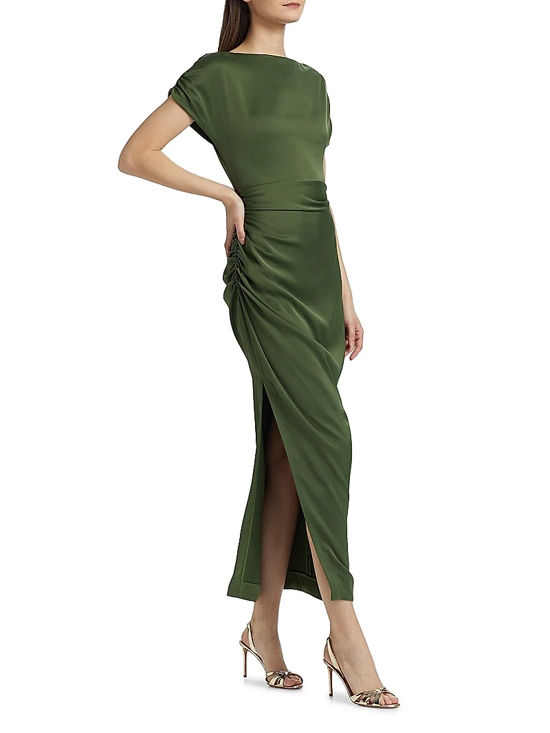 Heather Ruched Satin Maxi Dress