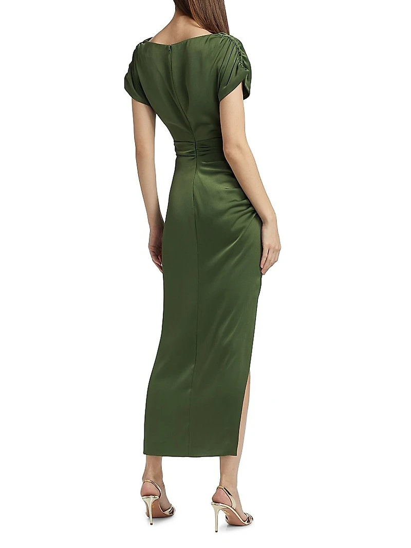 Heather Ruched Satin Maxi Dress