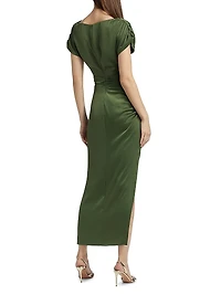 Heather Ruched Satin Maxi Dress