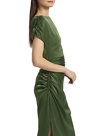 Heather Ruched Satin Maxi Dress