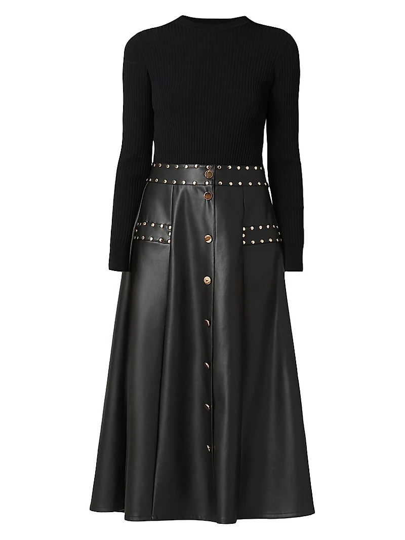 Cleo Mixed-Media Midi-Dress