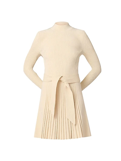 Tara Pleated Knit Tie-Waist Minidress
