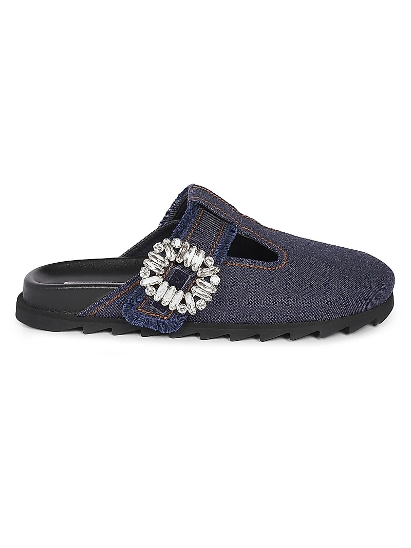 Slidy Viv Embellished T-Strap Denim Mules
