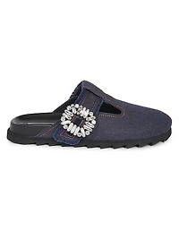 Slidy Viv Embellished T-Strap Denim Mules