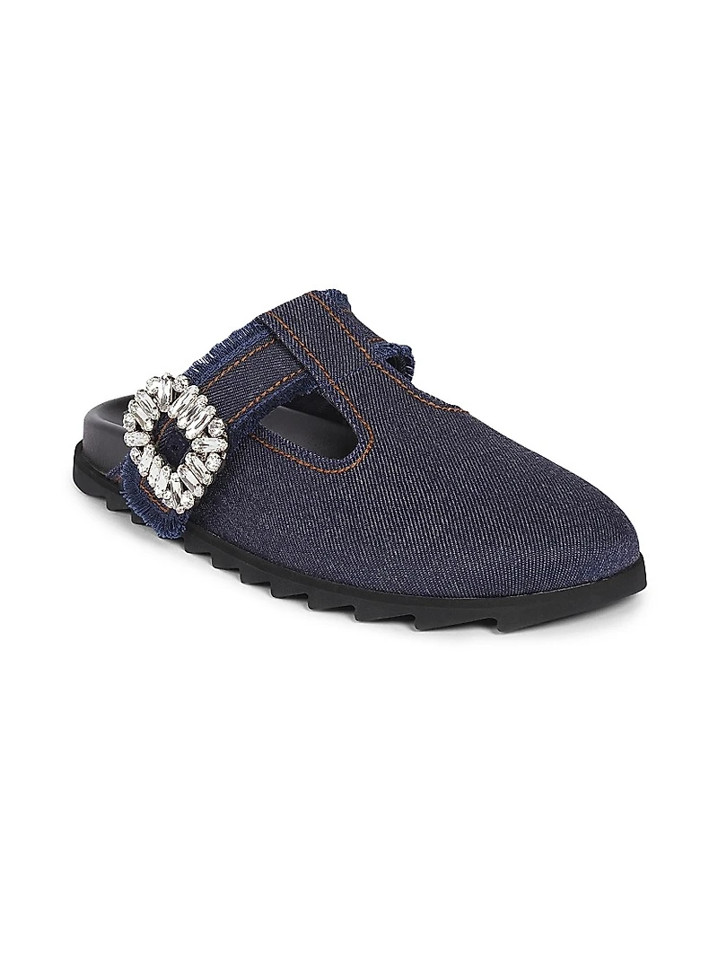 Slidy Viv Embellished T-Strap Denim Mules