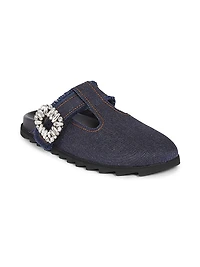 Slidy Viv Embellished T-Strap Denim Mules