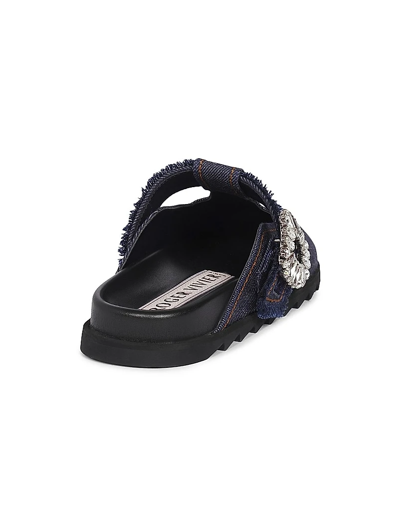 Slidy Viv Embellished T-Strap Denim Mules