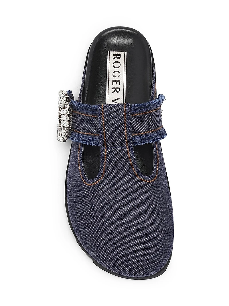 Slidy Viv Embellished T-Strap Denim Mules