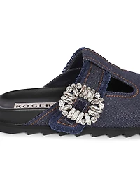 Slidy Viv Embellished T-Strap Denim Mules