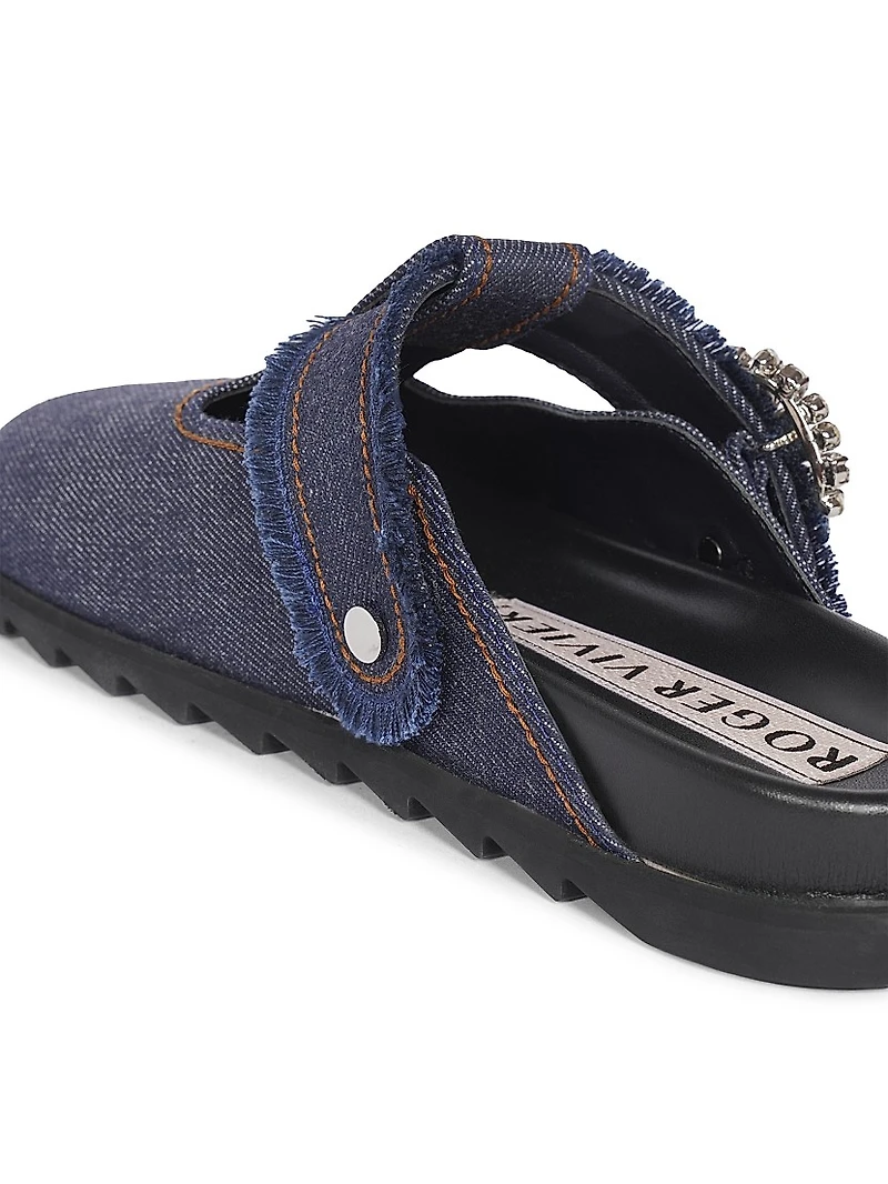 Slidy Viv Embellished T-Strap Denim Mules