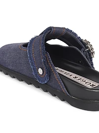 Slidy Viv Embellished T-Strap Denim Mules