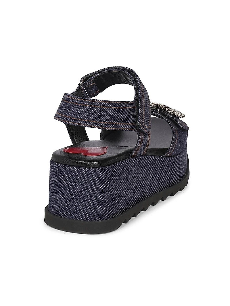 Slidy Viv' Denim Wedge Sandals