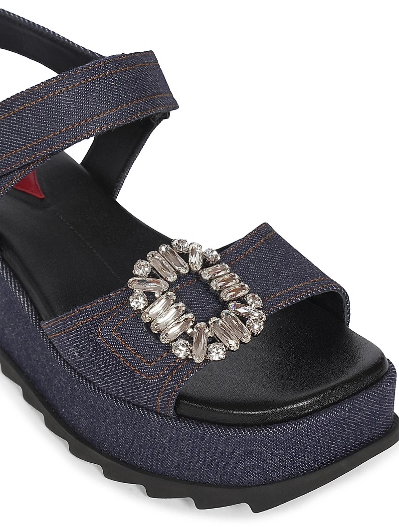 Slidy Viv' Denim Wedge Sandals