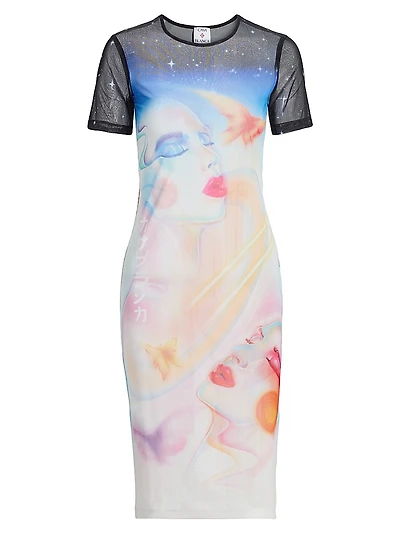 Galactic Connection Mesh Knee-Length Dress
