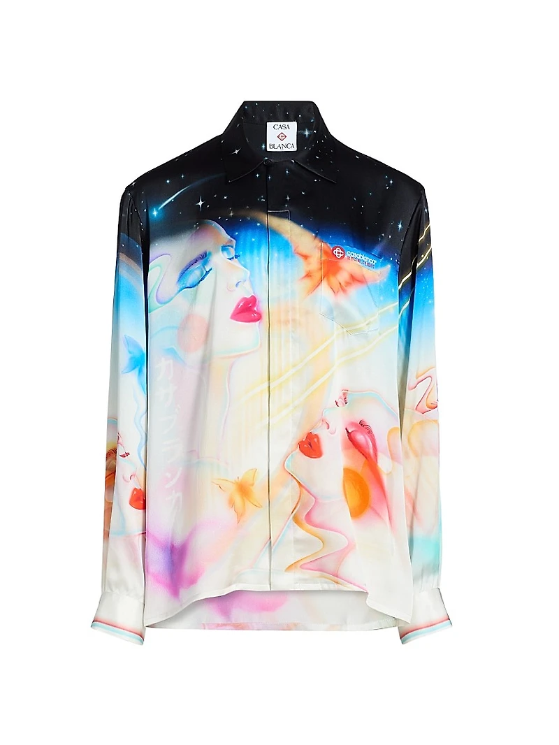 Printed Silk Button-Front Shirt