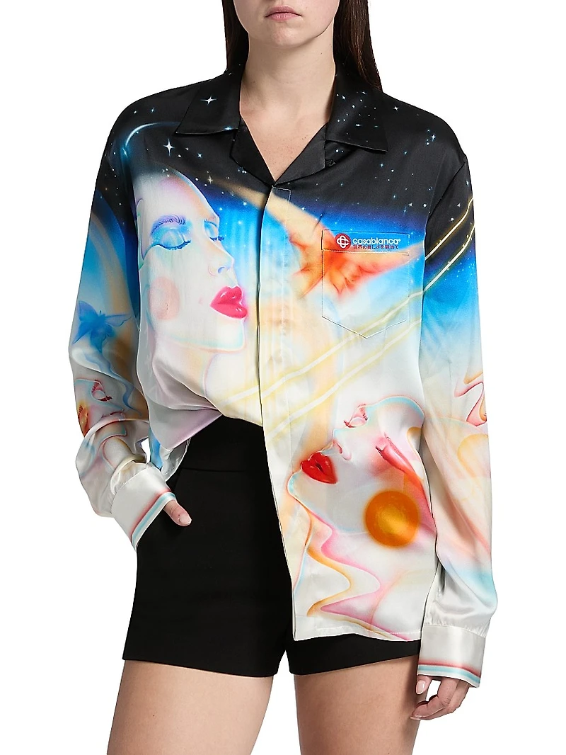 Printed Silk Button-Front Shirt