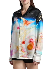 Printed Silk Button-Front Shirt