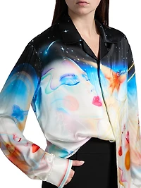 Printed Silk Button-Front Shirt
