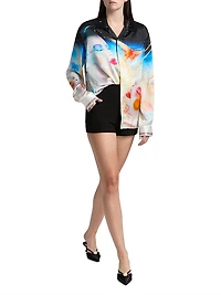 Printed Silk Button-Front Shirt